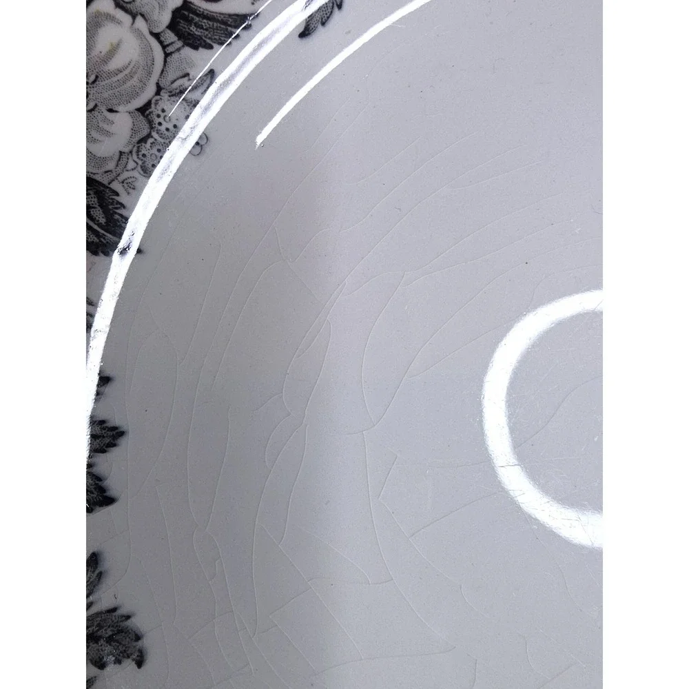 Enoch Wedgwood Tunstall Malverne Black White Floral Dinner Plates Set of‎ 2 10in